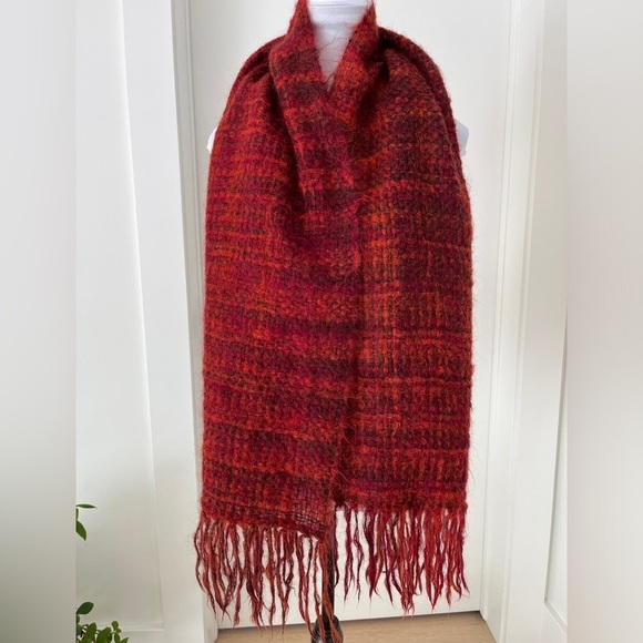SCARF Shawl Oversize Fuzzy Fringe Woven Cozy Orange Warm Tones Winter Commute - Picture 4 of 10